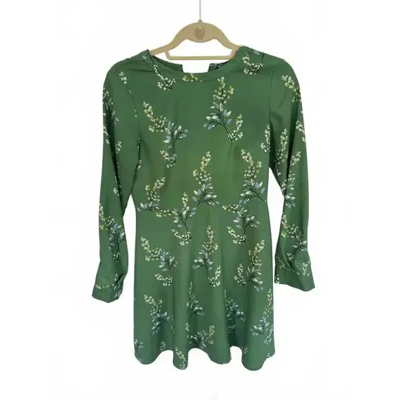 LOFT Women's Green Flower Branch Flare Dress - Picture 2 of 5